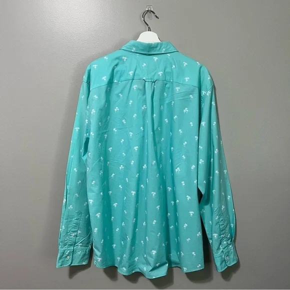 American Eagle Teal Blue Poplin Palm Tree Print Button Down Classic Fit Shirt - Picture 8 of 11